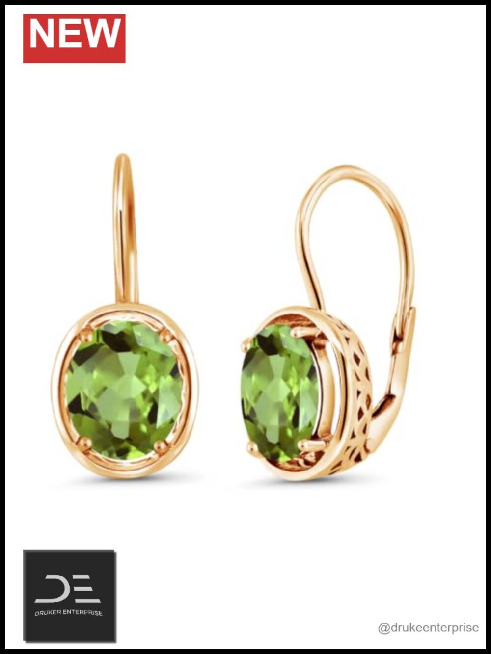 Silver 18K Yellow Gold Plated Peridot Leverback Dangle Earrings